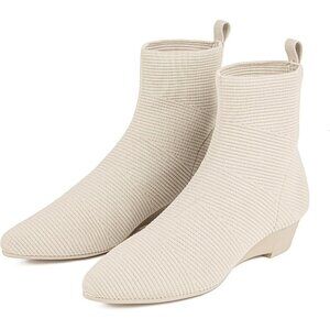 youngshow Ankle Boot Women White Knit Comfortable Low Heel Boots Winter Shoes